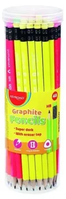 Produktbild von Dreieckiger Holzstift mit Radiergummi in Neonfarben (48 Stück) – Keyroad