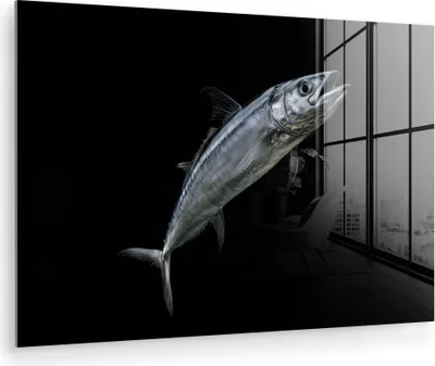 Produktbild von MuchoWow Glasbilder - Bilder auf Wandbild - Foto auf Glas Makrele - Fisch - Schwarz 30x20 cm Wanddekoration aus Glas - Acrylglasbild - Acrylbilder - Bilder auf glas wandbild