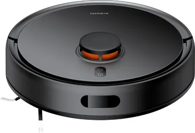 A black Xiaomi robot vacuum cleaner.