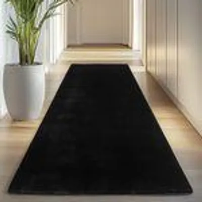 Produktbild von Carpettex Teppich Kurzflor, Einfarbig, Waschbar, Rutschfest, Für Wohnzimmer, Schlafzimmer,Kinderzimmer, Größe: 80 x 250 cm, Farbe: Schwarz