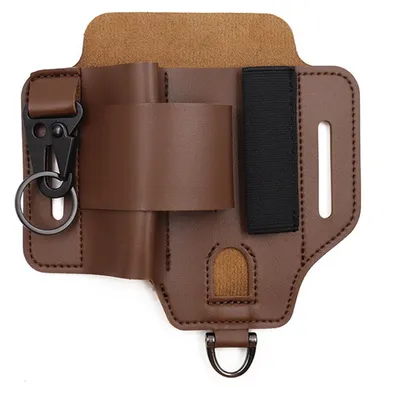 Produktbild von Multitool Gürtel Tasche - Leder Organizer mit Taschenlampenhalter und Schlüsselanhänger Clip