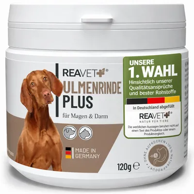Immagine prodotto di REAVET Corteccia di Olmo Plus forte mucillaginosa senza bollitura per cani e gatti 120g - Naturale di prima qualità, digestione, flora intestinale, stomaco, Corteccia di Olmo Slippery