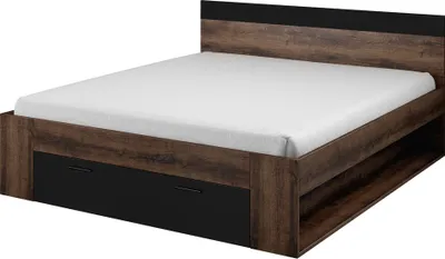 Produktbild von Doppelbett mit Schubkasten Liegefläche 160x200 cm BIRMINGHAM-83 in Eiche Monastery Nb. mit schwarz, B/H/T: ca. 166/90/205 cm