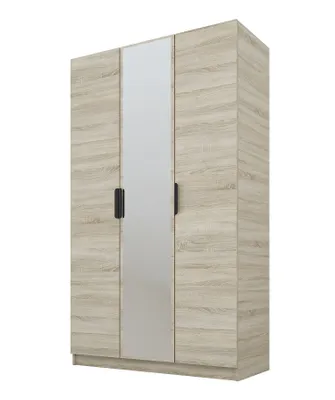 Immagine prodotto di PAWS MOBEL Armadio inclinabile in rovere Sonoma 150x52x200 cm, armadio a tre ante aperto con specchio, con ripiani e appendiabiti