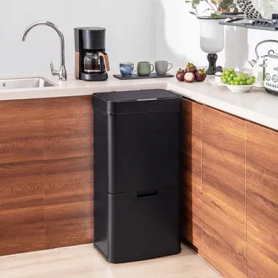 Produktbild von 72-Liter-Edelstahl-Sensorabfalleimer mit Recyclingfächern