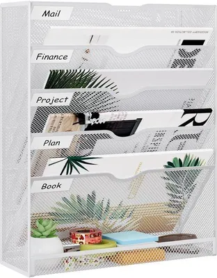 Imagen del producto de Soporte para documentos Ibzenoa®, 6 compartimentos – metal con revestimiento en polvo, para montaje en pared o de pie, ahorra espacio, ideal para oficina y hogar, 32 x 10,4 x 40,6 cm