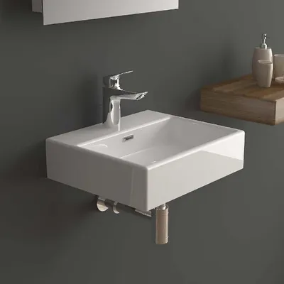 Produktbild von Alpenberger Waschbecken 43 cm für Bad & Gäste-WC | Eckiges Keramikwaschbecken | Aufsatzwaschbecken | Bad Waschbecken