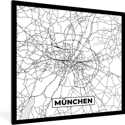Produktbild von MuchoWow® Gerahmtes Poster München - Stadtplan - Karte 40x40 cm - Poster mit Schwarzem Bilderrahmen Wandposter Rahmen Foto Bilder - Mit Rahmen - Wanddekoration Schlafzimmer