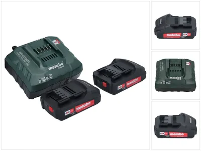 Obrázek produktu pro Základní sada Metabo 2x Li-Power akumulátor 18 V 2,0 Ah CAS Li-Ion ( 2x 625596000 ) + nabíječka ASC 55 AIR COOLED 12 - 36 V ( 627044000 ).