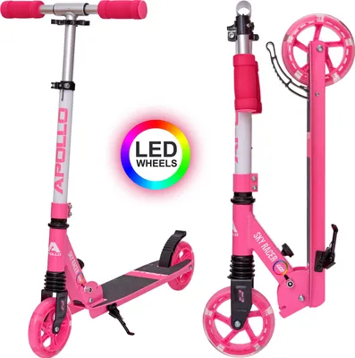 Zdjęcie produktu dla Apollo 145mm hulajnoga miejska z amortyzacją „Skyracer LED” składana i z regulowaną wysokością kierownicy - różowy
