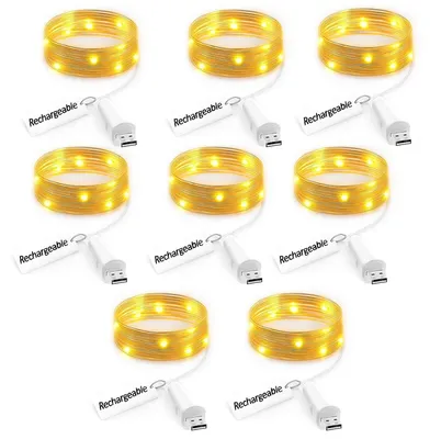 LED-Lichterkette, 2m Kupferdraht, warmweiß, USB-ladbar, 8er-Pack
