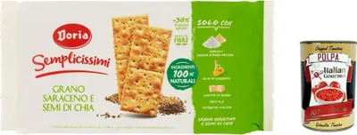 Produktbild von 3x Doria - Semplicissimi Cracker, Grano Saraceno e Semi di Chia, Cracker, Buchweizen und Chiasamen 245g + Italian Gourmet polpa 400g