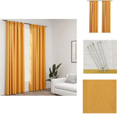 Produktbild von vidaXL Verdunkelungsvorhänge Haken Leinenoptik 2 Stk. Gelb 140x225 cm - Vorhänge & Gardinen