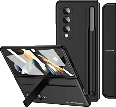 Produktbild von Galaxy Z Fold4 Hülle mit Stifthalter, Dünn Harte PC Schutzhülle mit Stander und Displayschutz für Samsung Galaxy Z Fold 4 5G Schwarz