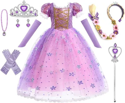 Produktbild von Mädchen Prinzessinnenkleid Set, 8-teilig, Eiskönigin mit Zauberstab, Faschingskostüm