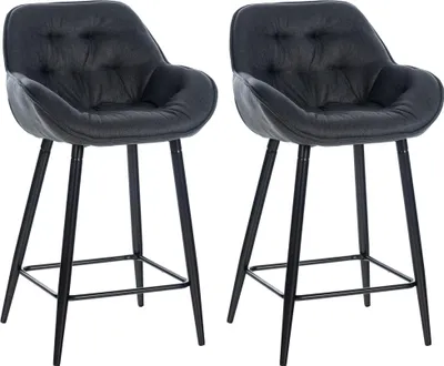Obrázek produktu pro Barová židle Gibson (SET 2 ks) - látka, kovové nohy černé - Tmavě šedá