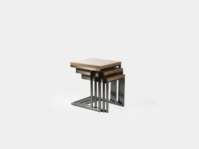 Produktbild von Wohnzimmer 3x Beisteltisch Luxus Holz Tisch Edelstahl Design Möbel Einrichtung
