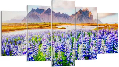 Produktbild von Bild auf Leinwand - Leinwandbild - Berge Wiese Blumen - 160x85cm - Wand Bild - Wanddeko - Leinwanddruck - Bilder - Kunstdruck - Wanddekoration - Leinwand bilder - Wandkunst - EA160x85-4114