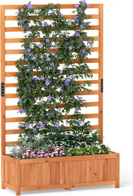 Productafbeelding van Verticale plantenbak van sparrenhout met klimrek en drainage