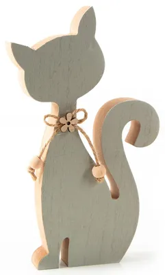 Produktbild von Logbuch-Verlag Holz Katze zum Hinstellen Katzenfigur Dekokatze als Geschenk & Dekoration 19,5 x 12 cm grau