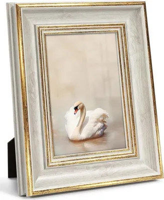 Immagine prodotto di Cornice di design in stile antico 10x15, bianca con dettagli dorati, da appendere alla parete o da appoggiare sul tavolo
