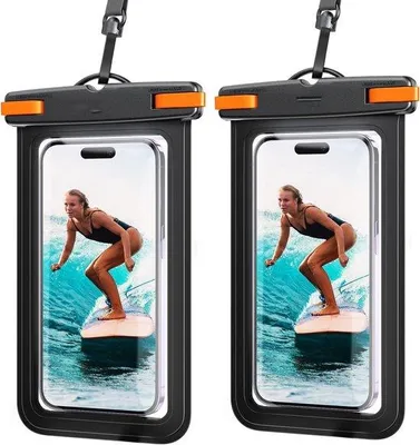 Produktbild von Famanu Wasserfeste Telefonhülle mit Clipband - Schutztasche für Smartphones bis 7,0 Zoll - Schwarz