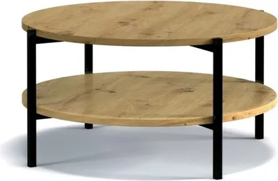 Image de Table basse ronde avec espace de rangement VILEM – chêne artisan