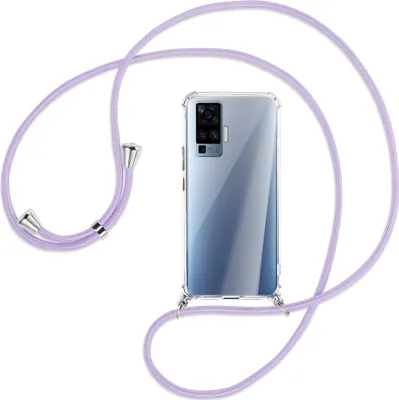 Produktbild von Handykette Backcover-Schutzhülle mit Band (Metall silberfarben) für vivo X50 Pro, X51 5G - violett