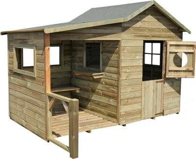 Produktbild von SOULET Spielhaus Hacienda mit Anbau Gartenhütte Holzhaus Outdoor Kinderspielhaus