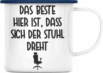 Produktbild von Trendation - Büro Emaille Tasse Lustiger Spruch Frau Männer Arbeit Emaille Emaille Tasse Kollegen Kollege Kollegin Geschenk (Blau)
