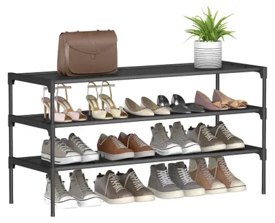 Produktbild von Schuhregal 3 Ebenen für Flur | Schwarz | 91,8 x 29,7 x 53,5 cm