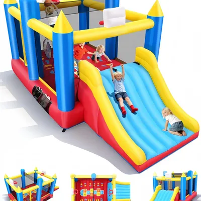 Image de Château gonflable Parc de jeux pour enfants de 3 à 12 ans, XXL Sports Mania Bouncy House 490 × 305 cm avec double toboggan, grande aire de saut, ventilateur inclus