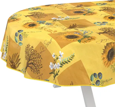 Produktbild von Tischdecke wasserabweisend abwaschbar Gelb Oval 240x140cm Band Rustikaler Sonnenblume Wachstuch Gartentischdecke