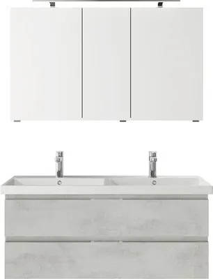 Produktbild von Pelipal Badmöbel-Set Serie 4035 BxHxT 120 x 200 x 45 cm Frontfarbe grau mit Keramik-Doppelwaschtisch weiß, Waschtischunt
