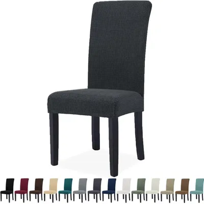 Immagine prodotto di Copri sedie, set da 2, copri sedie elasticizzati per sedie da pranzo, rimovibili, lavabili, elasticizzati, colore: nero, grigio scuro