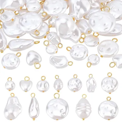48 Perlenanhänger, 12 Stile, Imitationsperlen mit goldener Öse