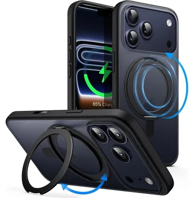 Productafbeelding van Beschermhoes voor iPhone 17 Pro, 6,3 inch, met MagSafe, standaard en ringhouder, zwart