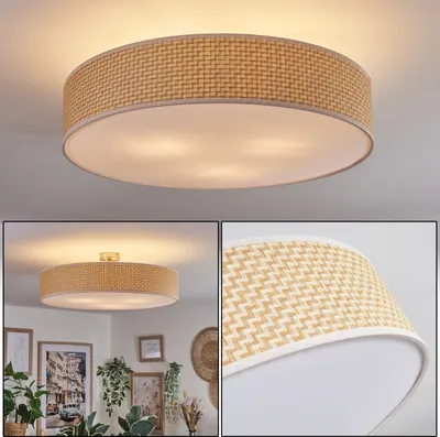 Produktbild von Mels Deckenlampe aus Metall/Papiergeflecht/Kunststoff in Nickel//Beige/Weiß