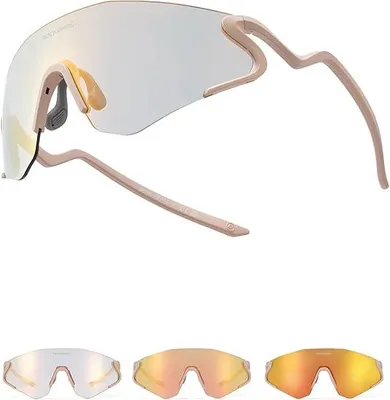 Image de Lunettes de vélo ROCKBROS, lunettes de soleil, verres photochromiques, protection UV400, monture TR90, lunettes de sport ultralégères (24 g), lunettes de course, couleur or / mat, teintes chair