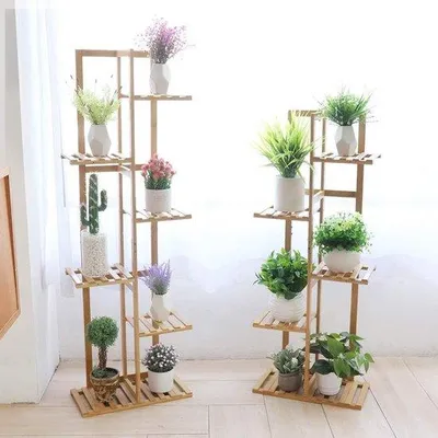 Produktbild von Hochwertige Houten Pflanzstandarte mit 6 Pflanztöpfen, 5 Ebenen, ideal für Blumen