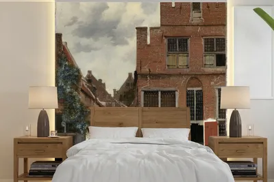 Produktbild von MuchoWow® Fototapete für Wohnzimmer oder Schlafzimmer Wandtapete Vinyl Motivtapete Die kleine Straße - Johannes Vermeer - 240x240 cm - Schlafzimmer-Tapete