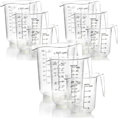 Obrázok produktu pre com-four® 9-dielna sada odmeriek – nešmykľavé odmerky v 3 veľkostiach 250 ml / 500 ml / 1000 ml – odmerka so stupnicou v mililitroch a gramoch – odmerka
