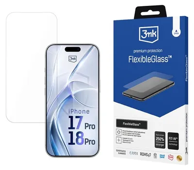 Productafbeelding van 3MK FlexibleGlass, Apple, iPhone 17 Pro, Breekbestendig, Valbestendig, Stootvast, Krasbestendig, Transparant, 1 stuk
