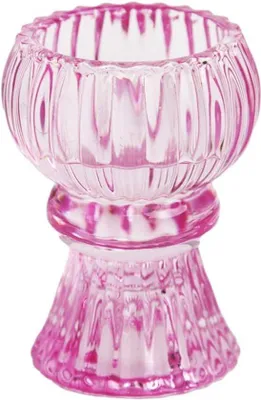 Zdjęcie produktu dla Unyqoos® Mały, różowy świecznik szklany, 7,5 cm, do świec i świeczek typu tealight (średnica świecy 2 cm), odwracalny – dekoracja stołu, idealna do wnętrz i na zewnątrz, na Walentynki, ślub