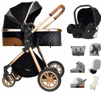 Produktbild von Kinderwagen 3-in-1 – Luxus Kombi-Kinderwagen – Buggy – Sportwagen – Multifunktional & faltbar – Inkl. Autositz – Schwarz