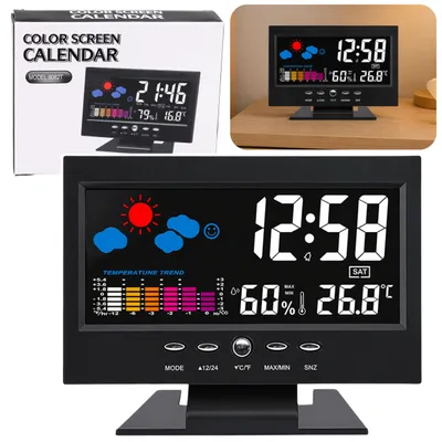 Produktbild von Digitaluhr mit Innenthermometer und Hygrometer-LED-Wetterstation, KI-generiertes Bild