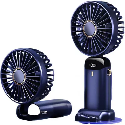 Obrázek produktu pro Ruční ventilátor, skládací, přenosný mini ventilátor (modrý), USB, nabíjecí ventilátor, kapesní ventilátor s 5 LED displejem, vhodný pro cestování a outdoorové aktivity