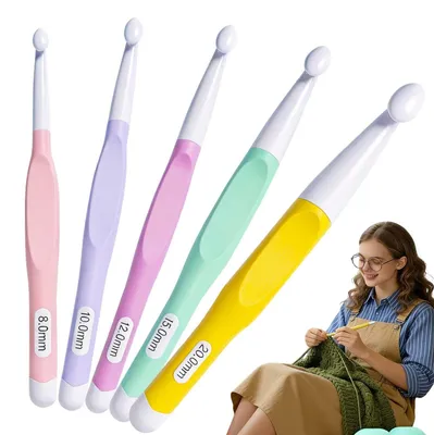 Produktbild von Häkelnadel-Set - Mit ergonomischem Gummigriff - Für Handarbeit und Bastelprojekte - 5 Stück in 8mm 10mm 12mm 15mm 20mm