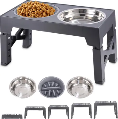 Produktbild von Hundenapf Futternapf höhenverstellbar Futternapf 2 Edelstahlnäpfe 5 höhenverstellbar geeignet für große, mittlere und kleine Hunde und Haustiere