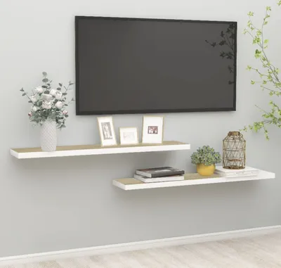 Produktbild von Möbel Schweberegale 2 Stk. Eichen-Optik und Weiß 120x23,5x3,8 cm MDF - Wandregale &17990